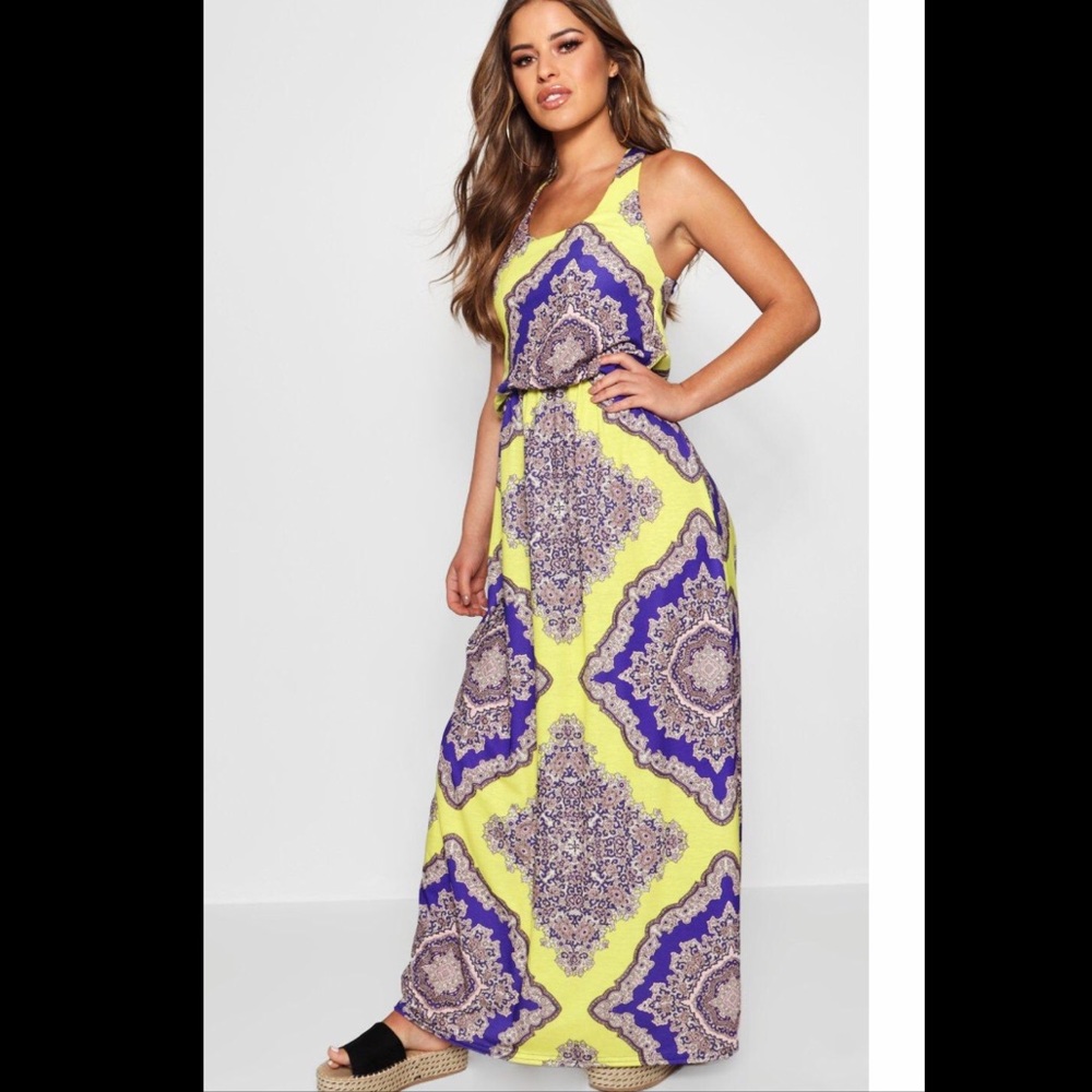 Boohoo - size 12 Neon maxi dress with racer back
